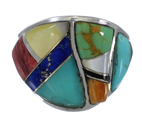 Southwest Sterling Silver Multicolor Inlay Ring Size 4-1/2 QX75616